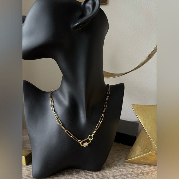 Gold paper clip chain Necklace N812 - Picture 4 of 4